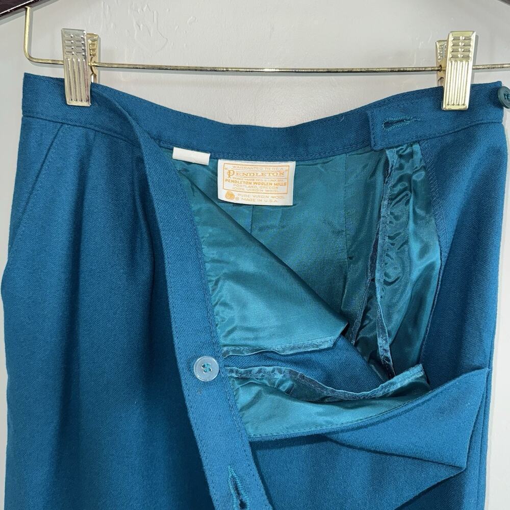 Vintage Pendleton Women's Midi Pencil Skirt 100% Virgin Wool USA Sz 8 Teal - Picture 3 of 9